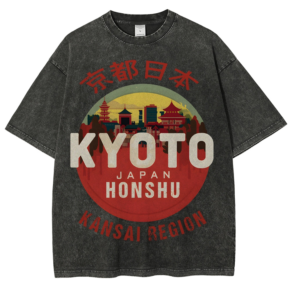 Kyoto Japan Honshu Kansai Region Vintage Wash Japanese Design T-Shirt
