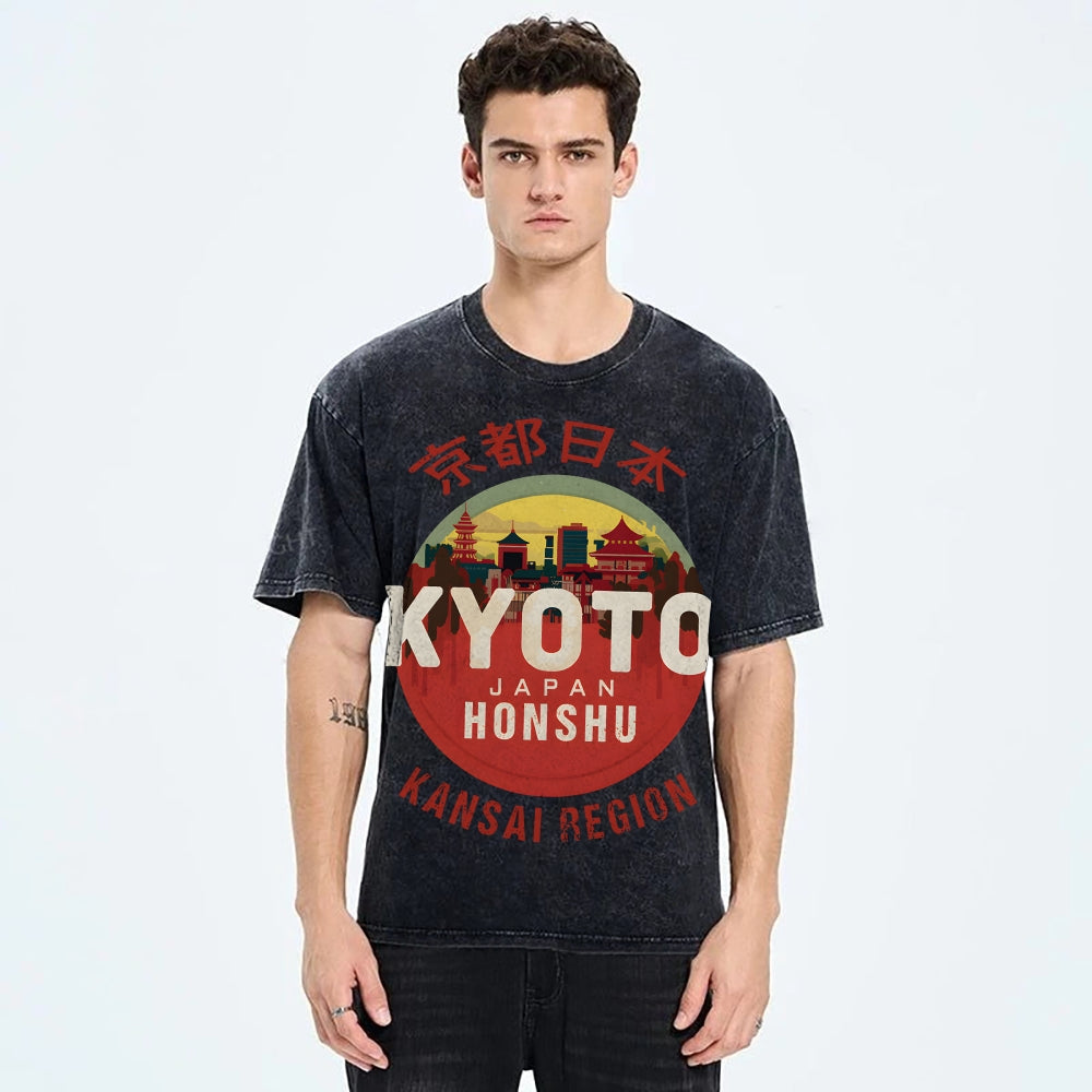 Kyoto Japan Honshu Kansai Region Vintage Wash Japanese Design T-Shirt