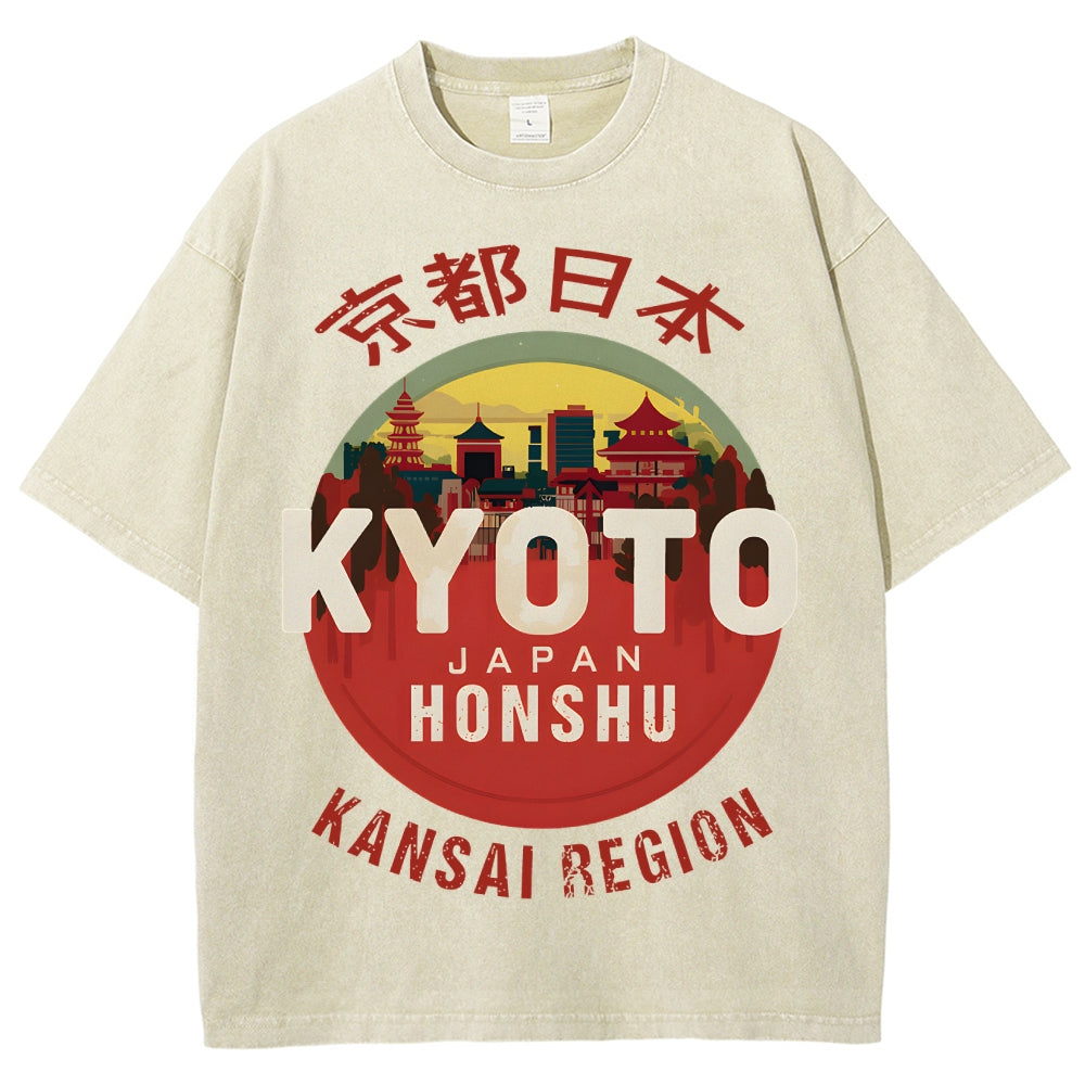 Kyoto Japan Honshu Kansai Region Vintage Wash Japanese Design T-Shirt