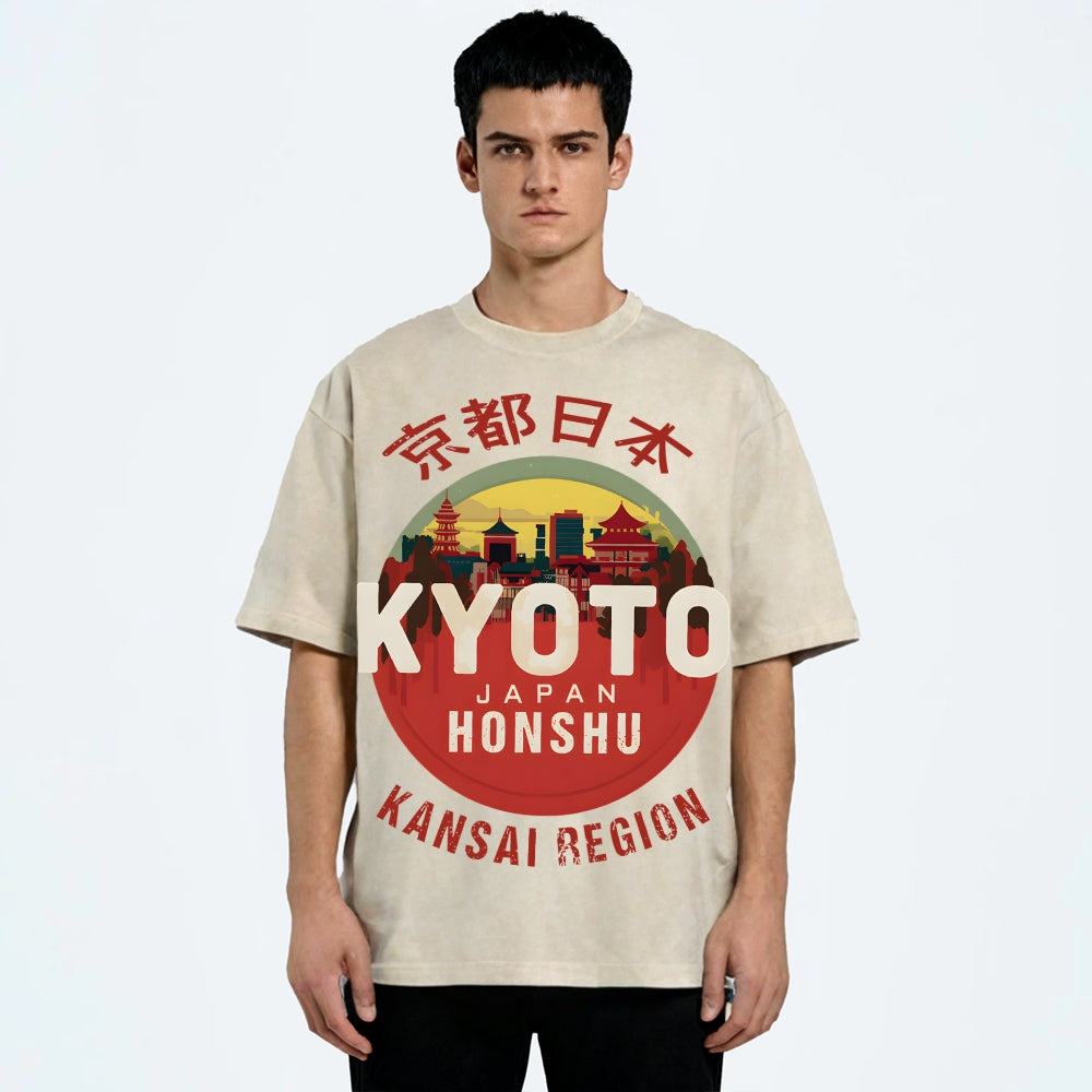 Kyoto Japan Honshu Kansai Region Vintage Wash Japanese Design T-Shirt