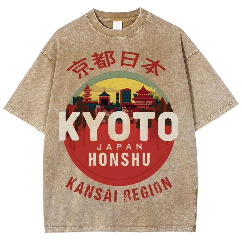 Kyoto Japan Honshu Kansai Region Vintage Wash Japanese Design T-Shirt