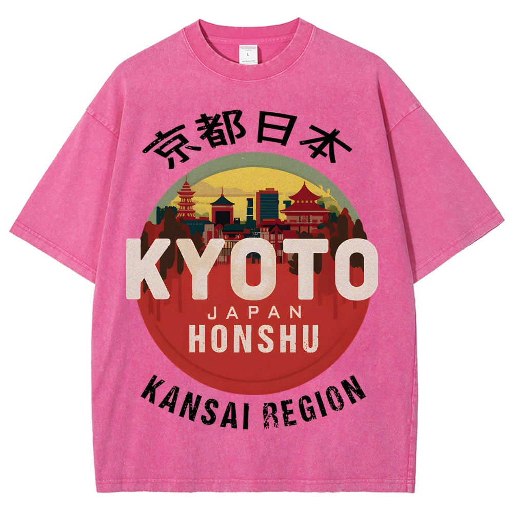 Kyoto Japan Honshu Kansai Region Vintage Wash Japanese Design T-Shirt