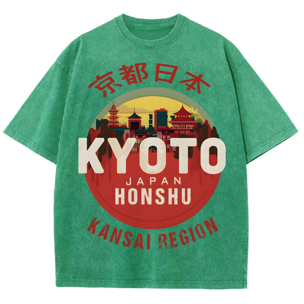 Kyoto Japan Honshu Kansai Region Vintage Wash Japanese Design T-Shirt