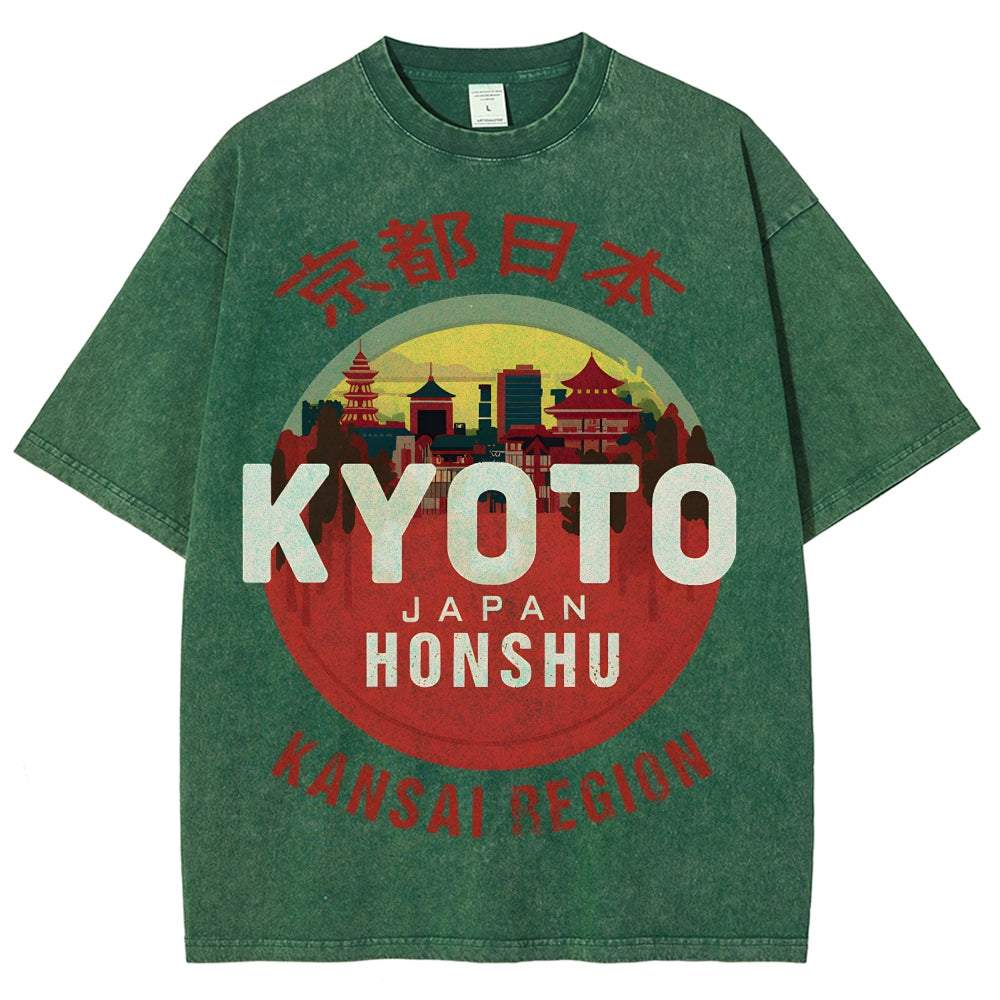 Kyoto Japan Honshu Kansai Region Vintage Wash Japanese Design T-Shirt