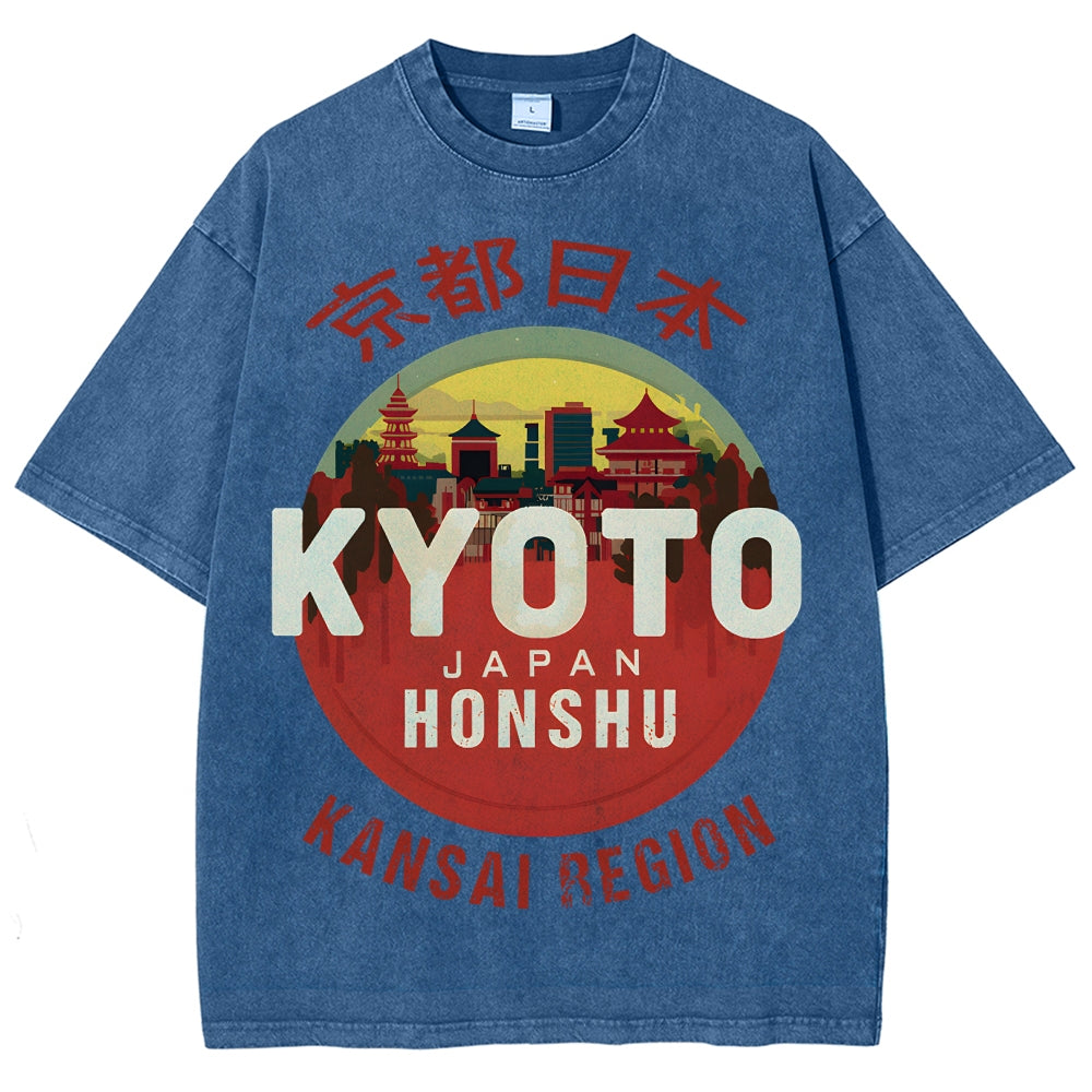 Kyoto Japan Honshu Kansai Region Vintage Wash Japanese Design T-Shirt