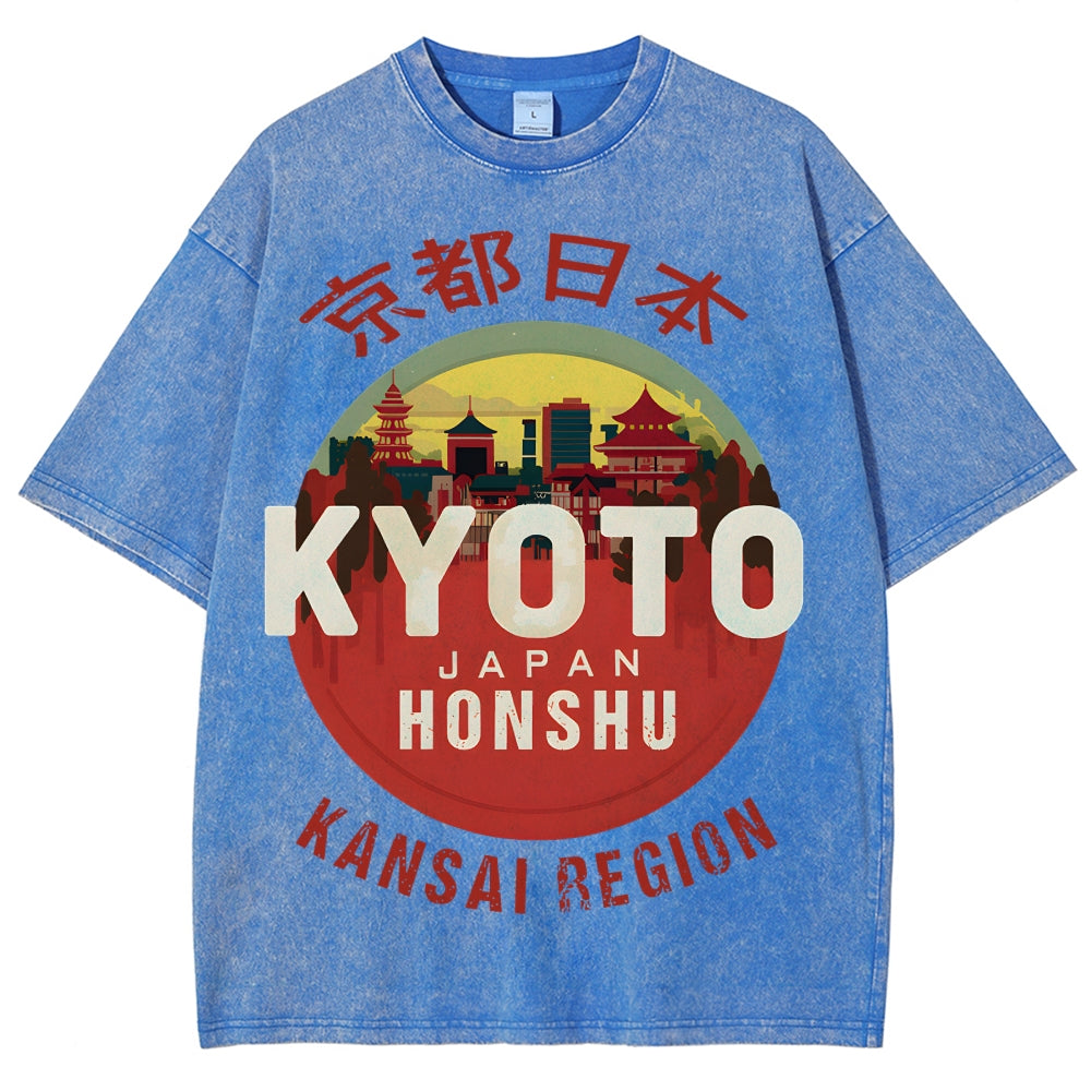 Kyoto Japan Honshu Kansai Region Vintage Wash Japanese Design T-Shirt