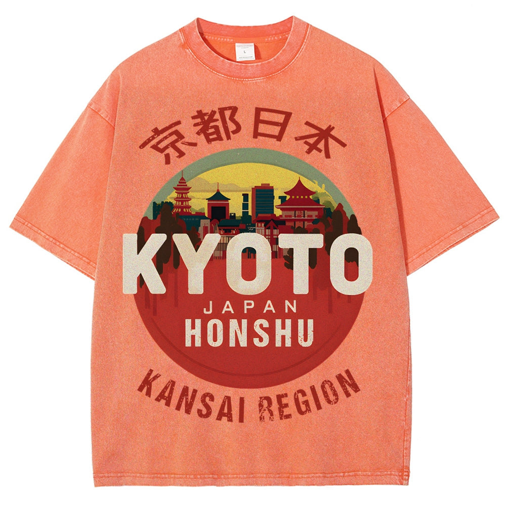 Kyoto Japan Honshu Kansai Region Vintage Wash Japanese Design T-Shirt