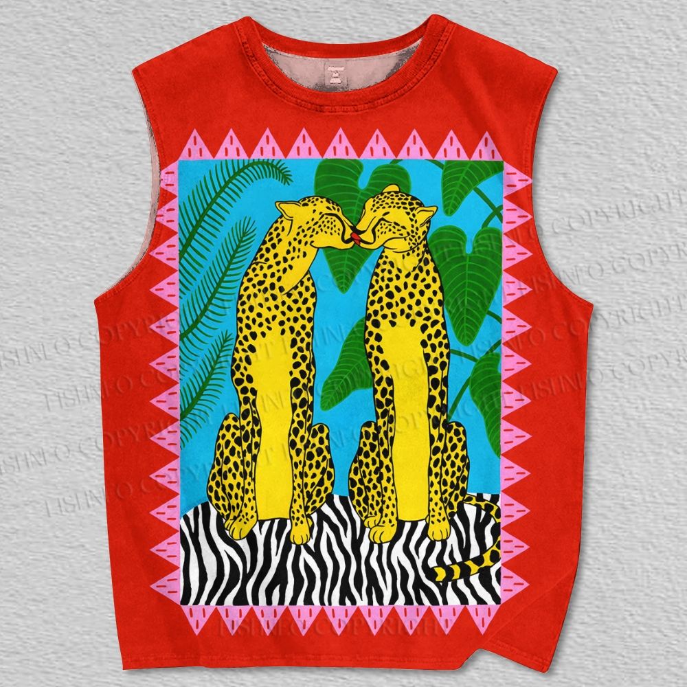 Unisex Kissing Leopard Printed Tank Top