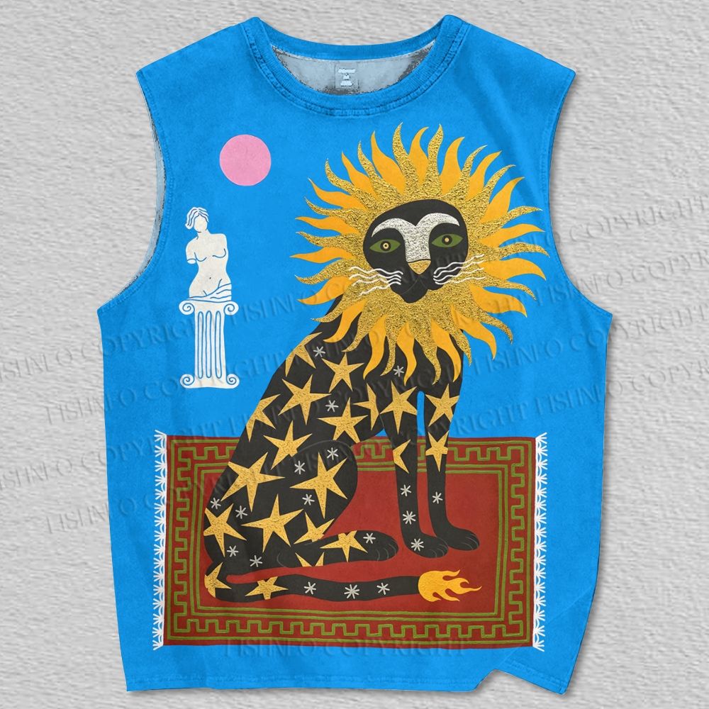 Unisex Sun Lion Printed Tank Top