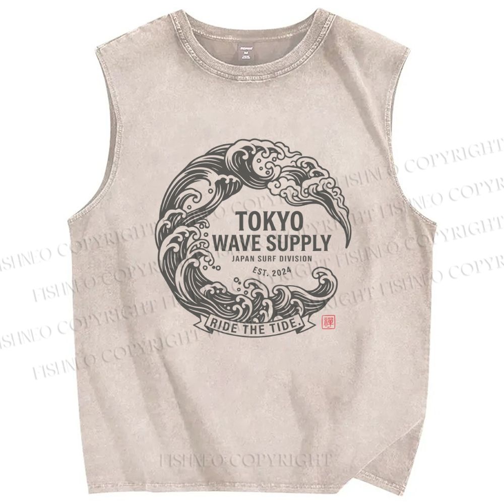 Unisex Ride the Wave Printed Washed Tank Top