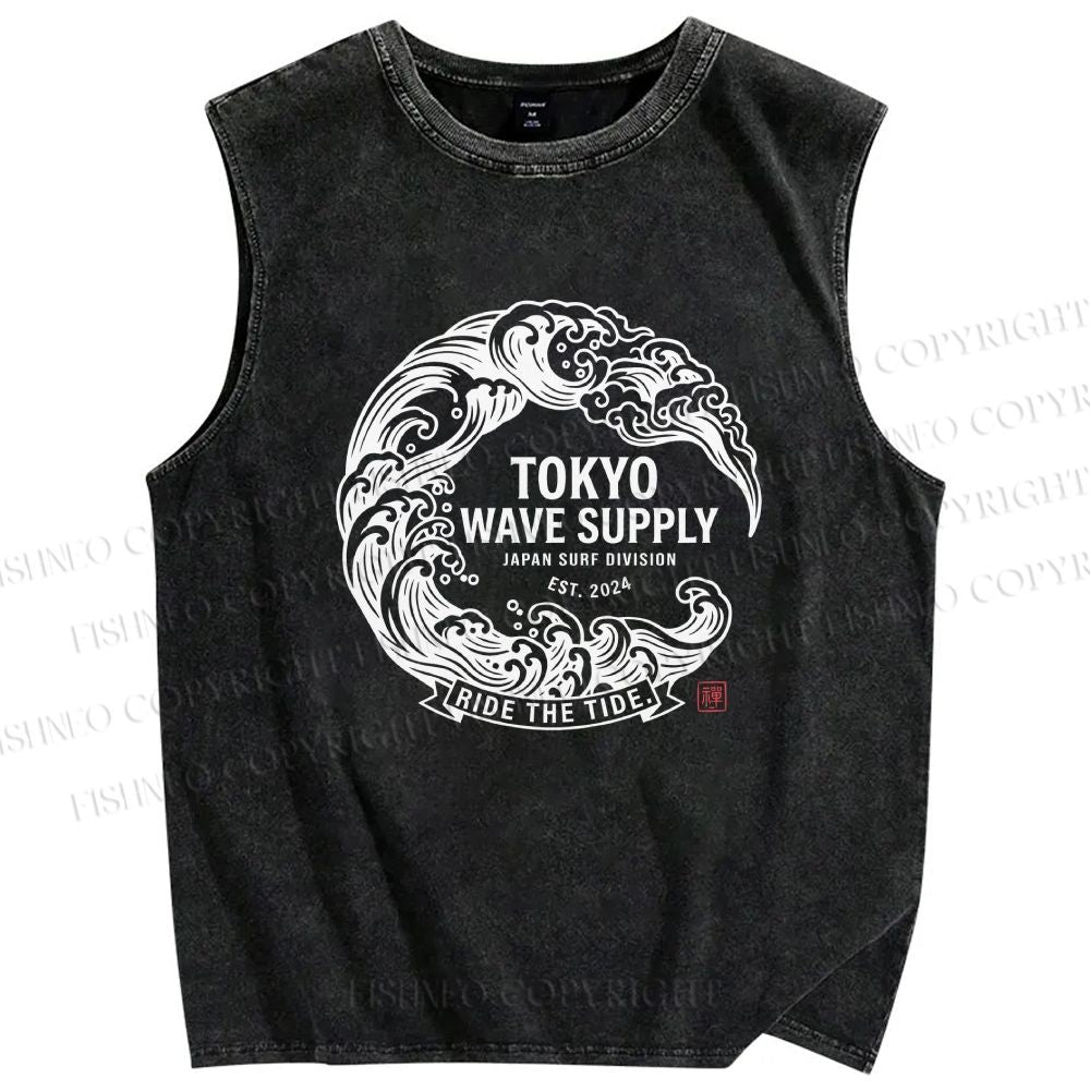 Unisex Ride the Wave Printed Washed Tank Top