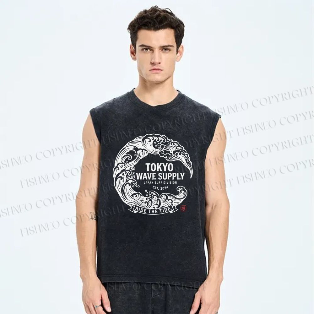 Unisex Ride the Wave Printed Washed Tank Top