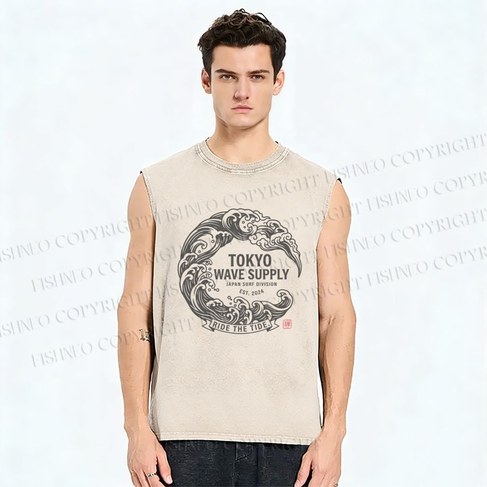 Unisex Ride the Wave Printed Washed Tank Top