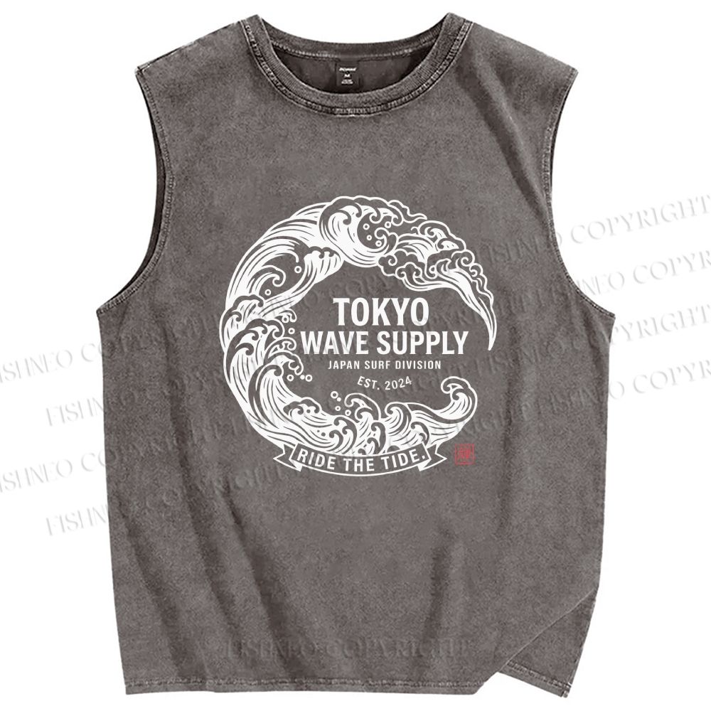 Unisex Ride the Wave Printed Washed Tank Top