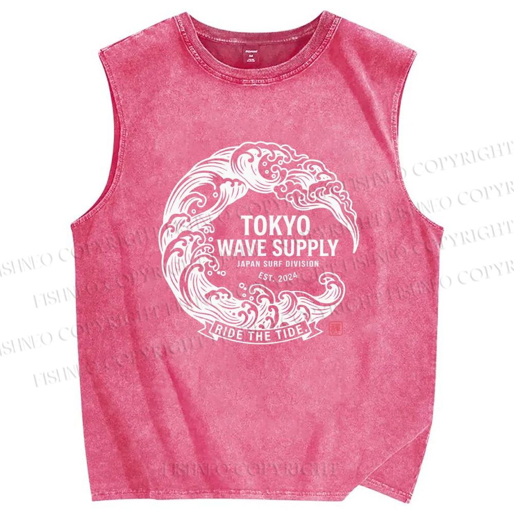 Unisex Ride the Wave Printed Washed Tank Top