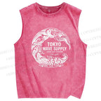 Unisex Ride the Wave Printed Washed Tank Top