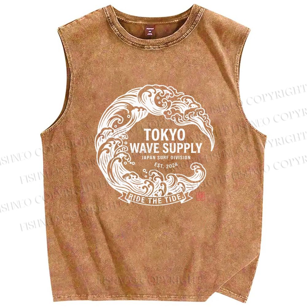Unisex Ride the Wave Printed Washed Tank Top