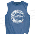 Unisex Ride the Wave Printed Washed Tank Top