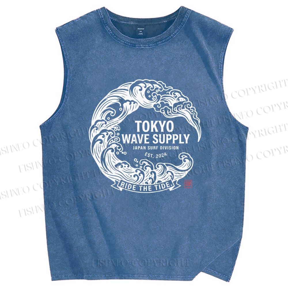 Unisex Ride the Wave Printed Washed Tank Top