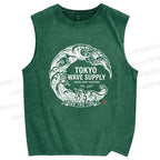 Unisex Ride the Wave Printed Washed Tank Top