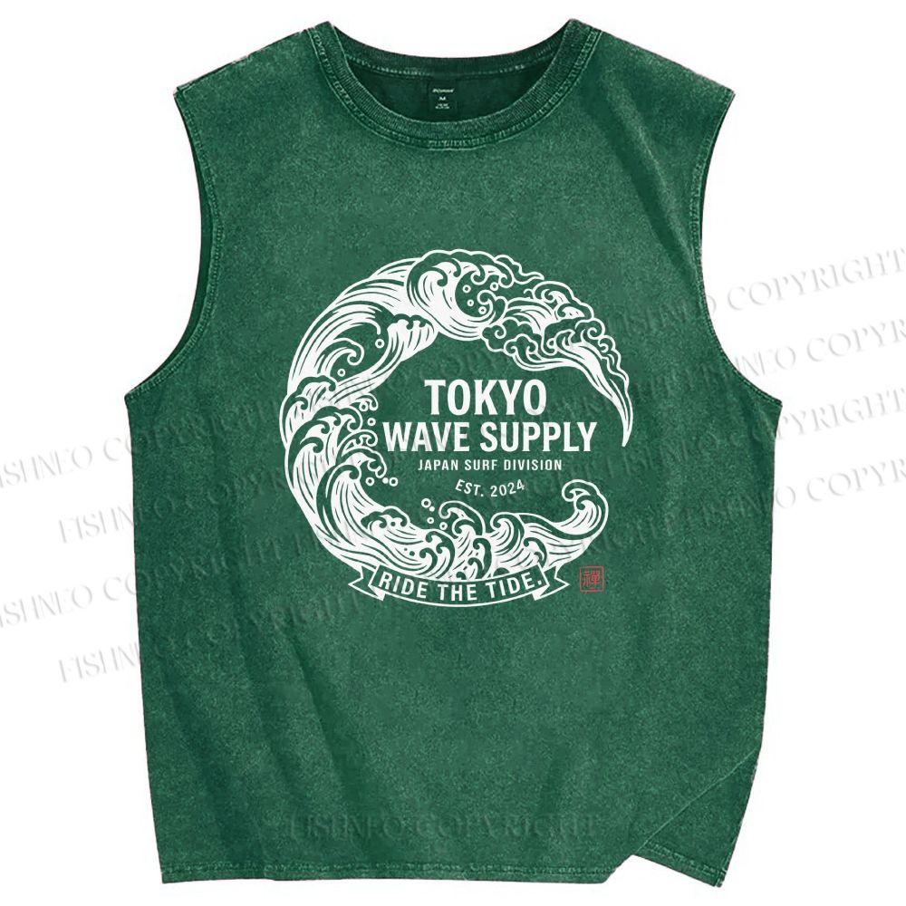 Unisex Ride the Wave Printed Washed Tank Top