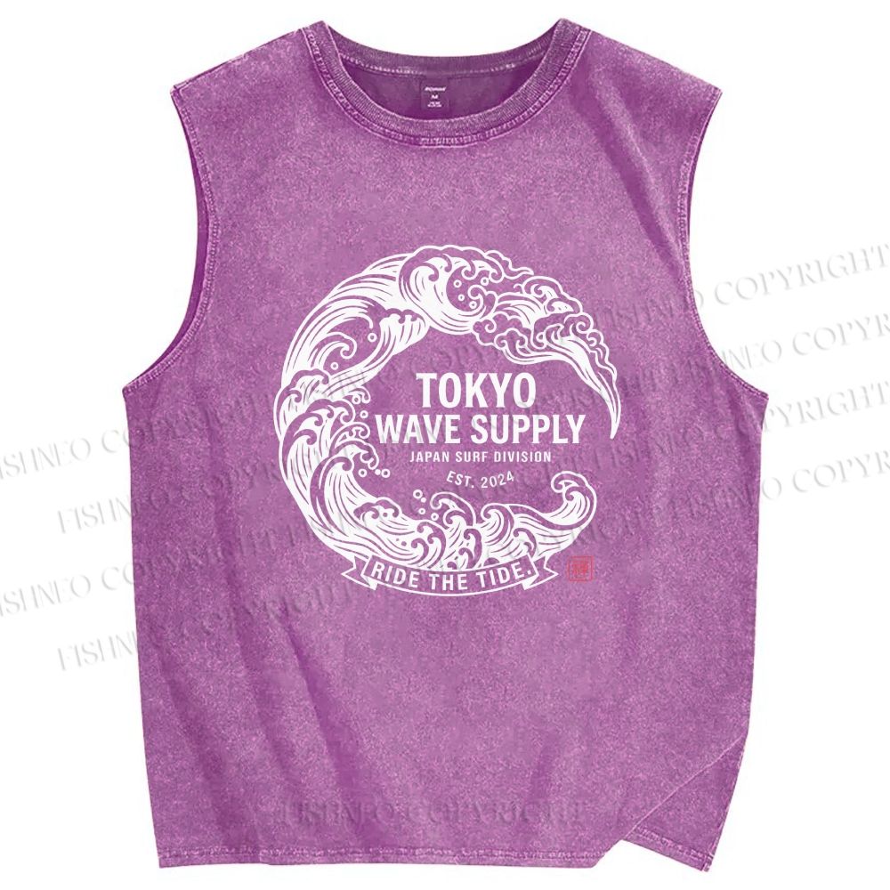 Unisex Ride the Wave Printed Washed Tank Top