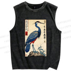 Unisex Colorful Crane Printed Washed Tank Top