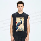 Unisex Colorful Crane Printed Washed Tank Top