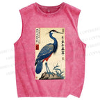 Unisex Colorful Crane Printed Washed Tank Top