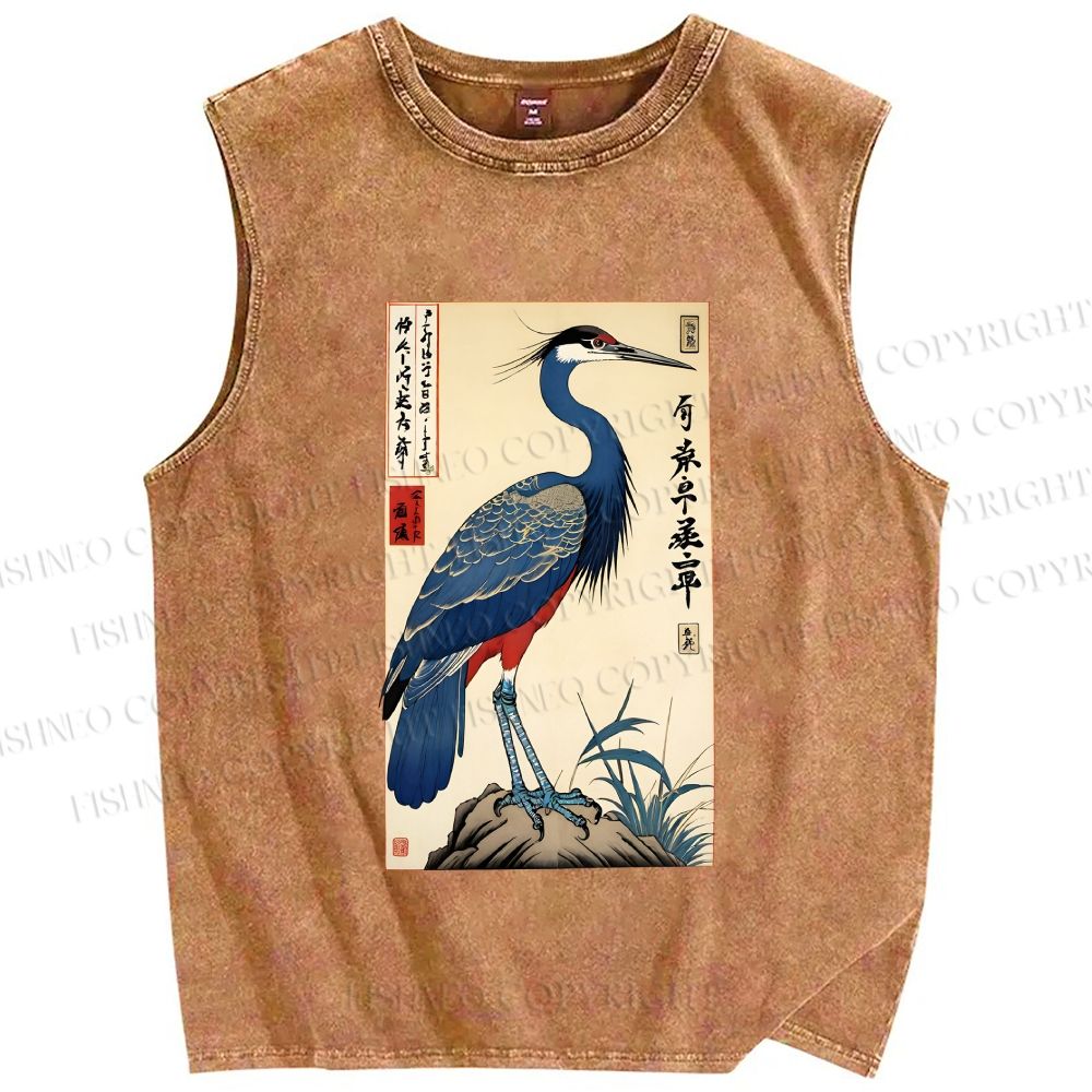 Unisex Colorful Crane Printed Washed Tank Top