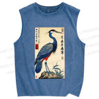 Unisex Colorful Crane Printed Washed Tank Top