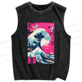 Unisex Hokkaido Wave Printed Washed Tank Top