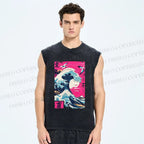 Unisex Hokkaido Wave Printed Washed Tank Top
