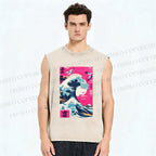 Unisex Hokkaido Wave Printed Washed Tank Top