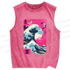 Unisex Hokkaido Wave Printed Washed Tank Top