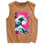 Unisex Hokkaido Wave Printed Washed Tank Top