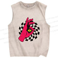 Unisex Psychedelic Eye Printed Washed Tank Top