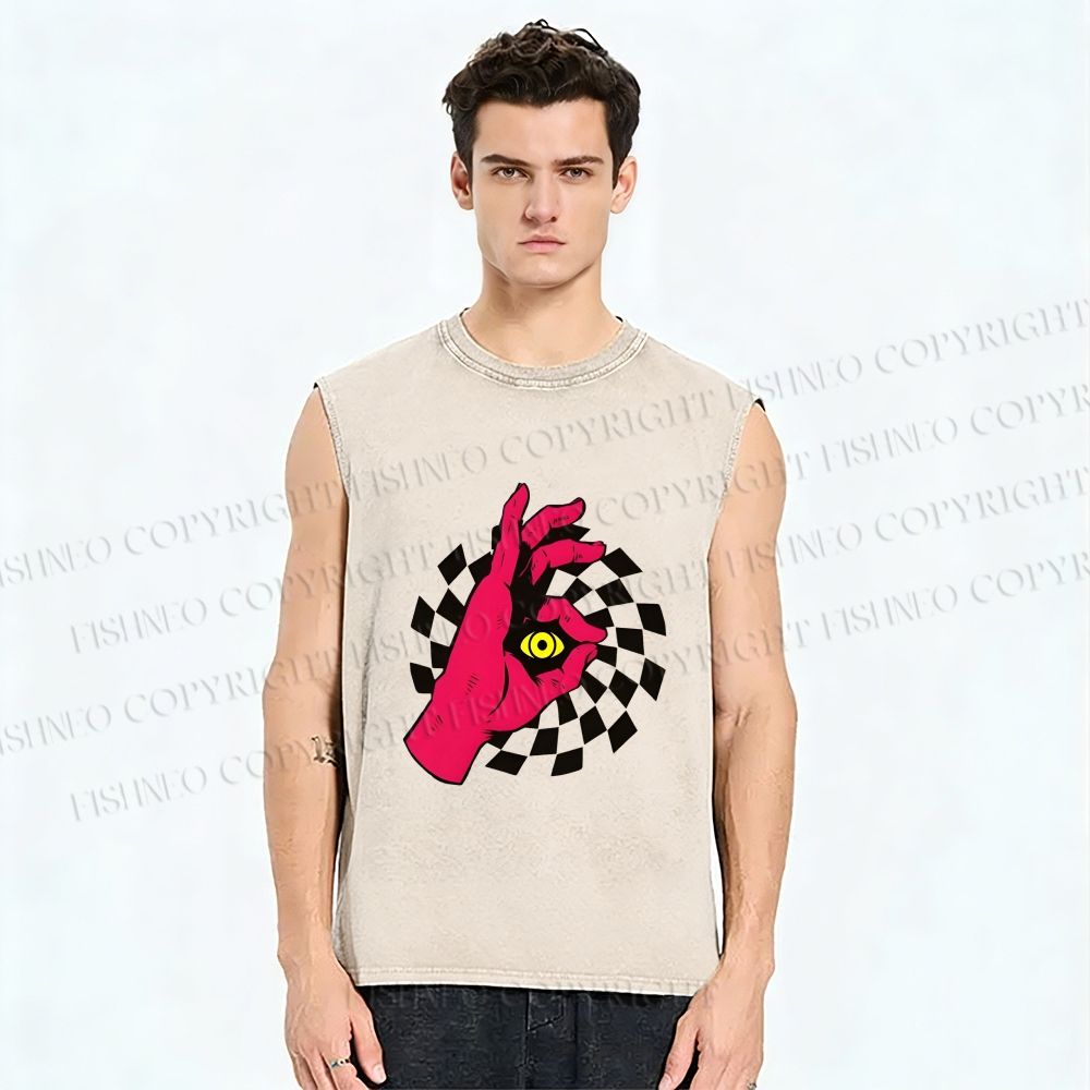 Unisex Psychedelic Eye Printed Washed Tank Top