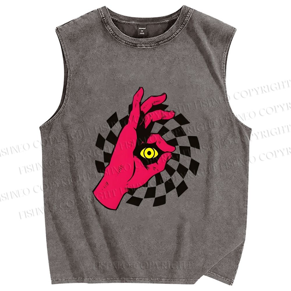 Unisex Psychedelic Eye Printed Washed Tank Top