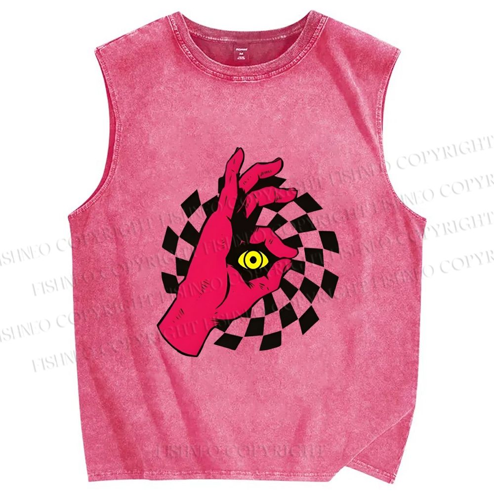 Unisex Psychedelic Eye Printed Washed Tank Top