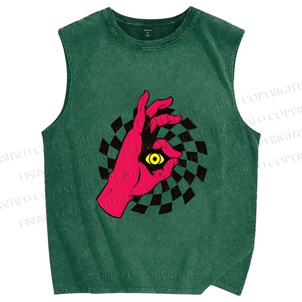 Unisex Psychedelic Eye Printed Washed Tank Top