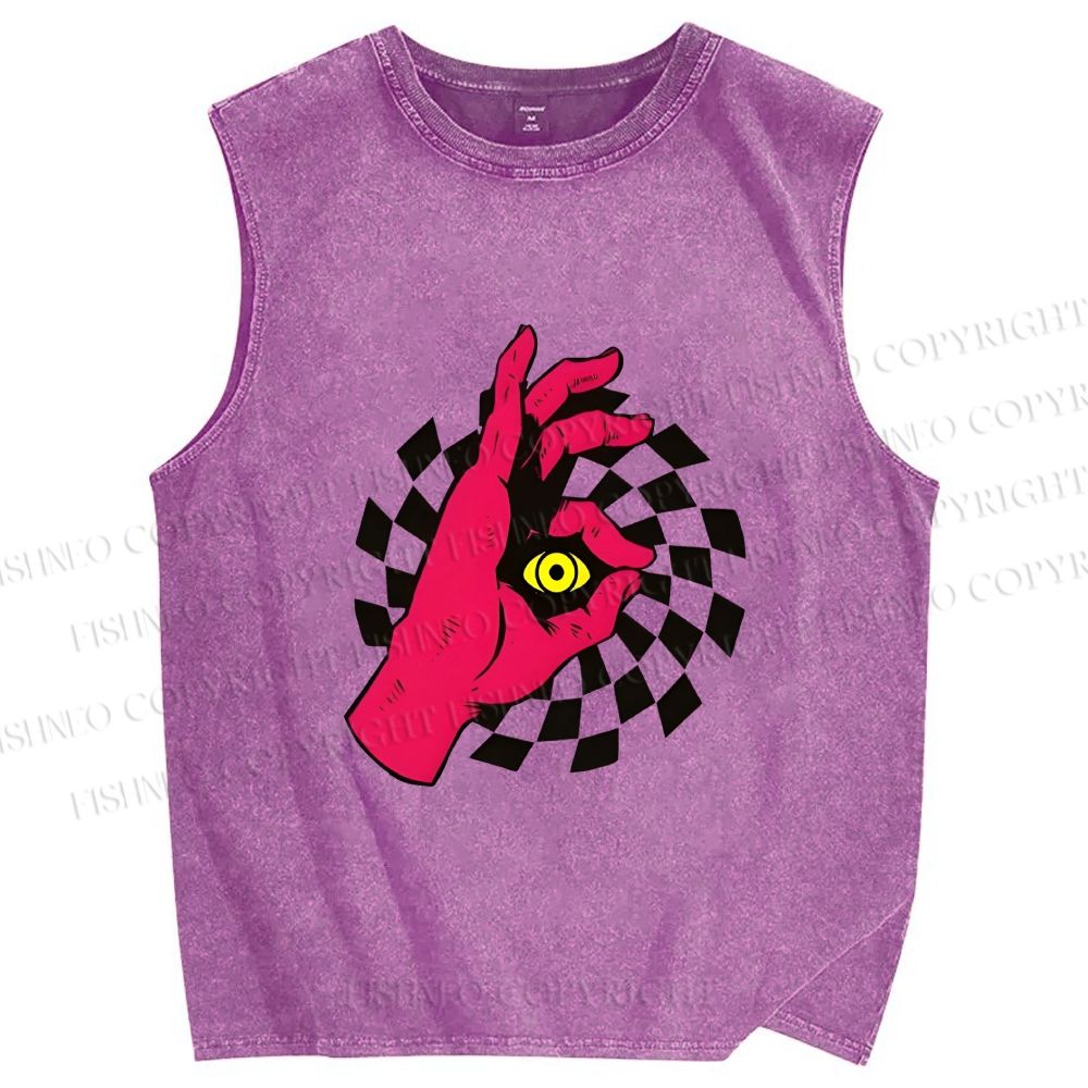 Unisex Psychedelic Eye Printed Washed Tank Top