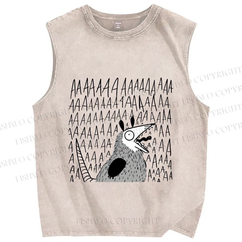 Unisex Screaming Opossum Printed Washed Tank Top