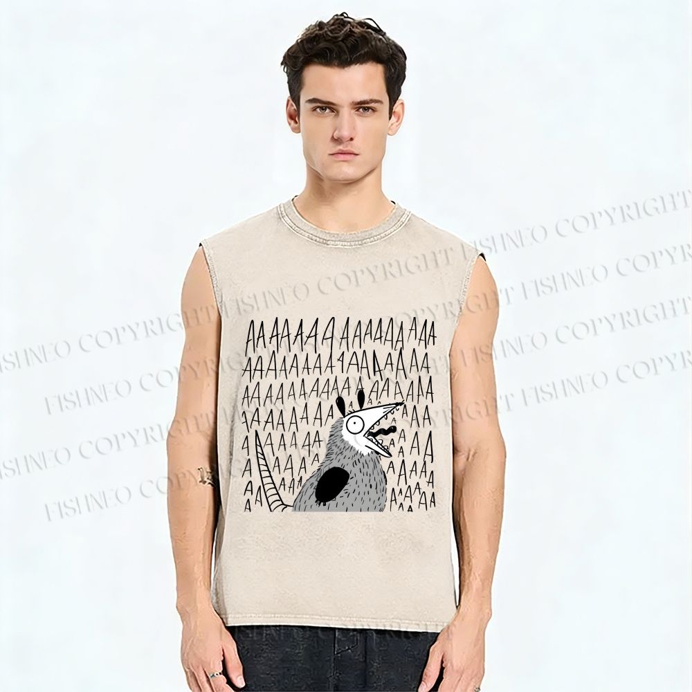 Unisex Screaming Opossum Printed Washed Tank Top