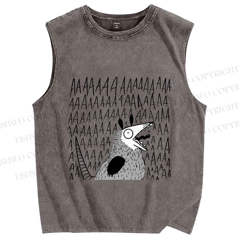 Unisex Screaming Opossum Printed Washed Tank Top