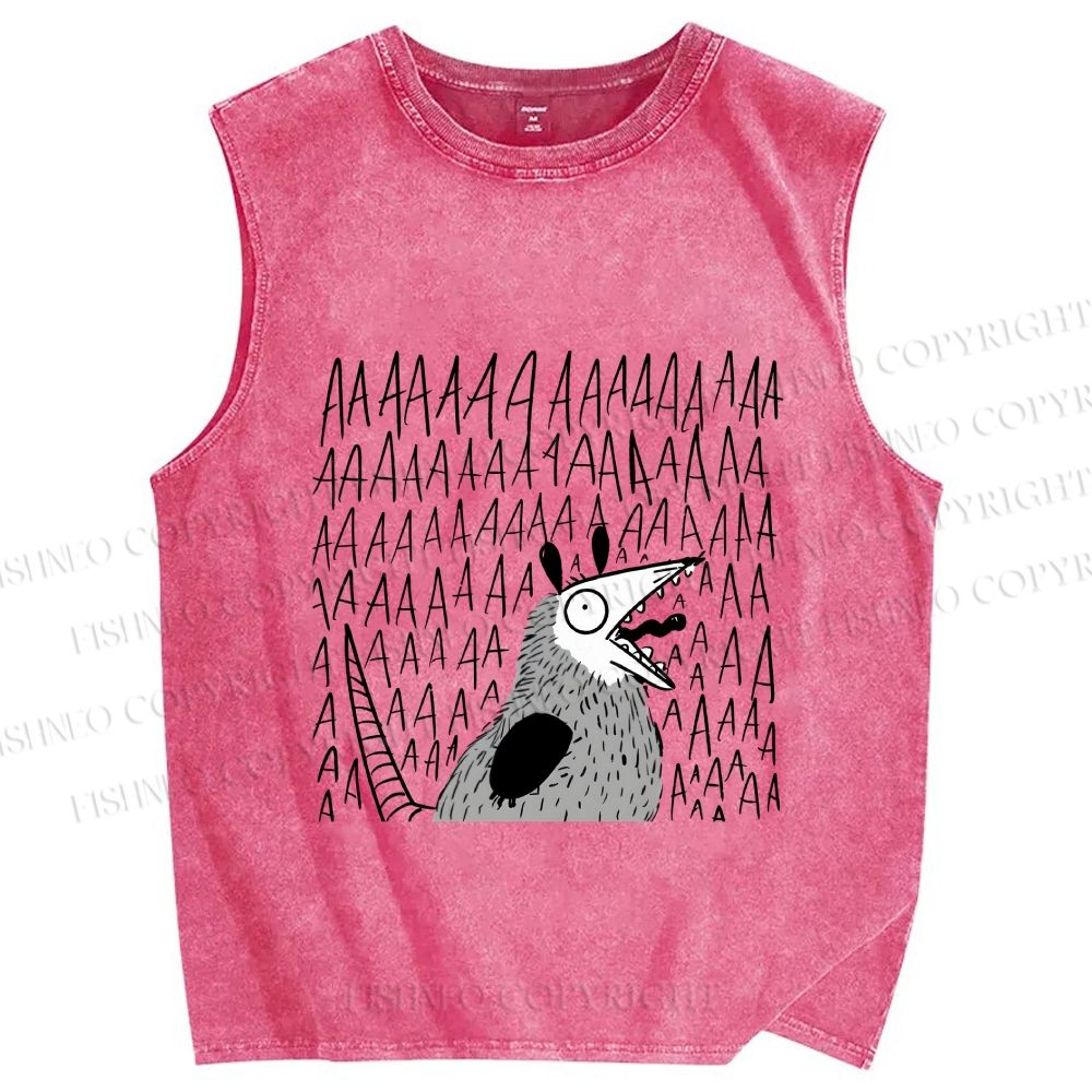 Unisex Screaming Opossum Printed Washed Tank Top