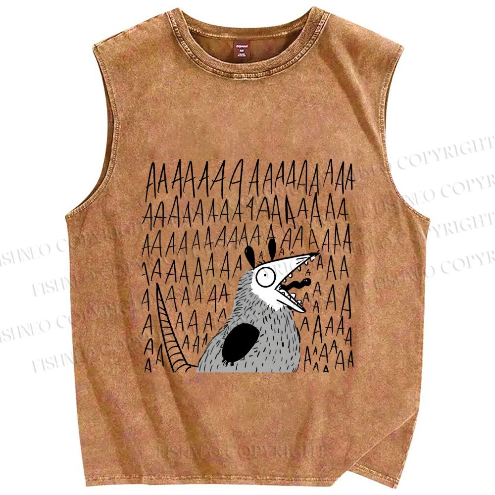 Unisex Screaming Opossum Printed Washed Tank Top