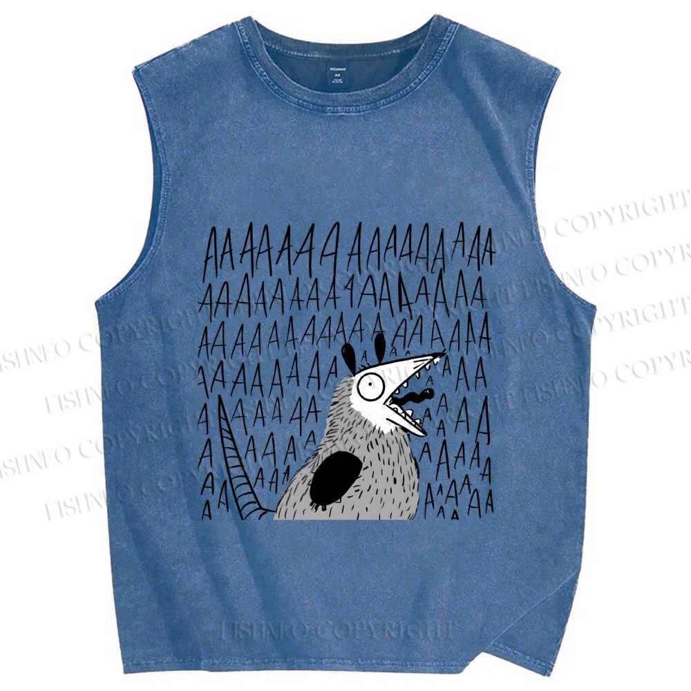 Unisex Screaming Opossum Printed Washed Tank Top