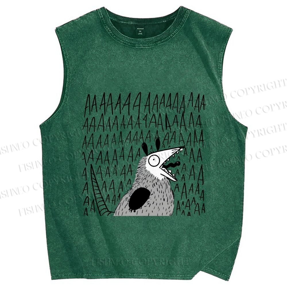 Unisex Screaming Opossum Printed Washed Tank Top