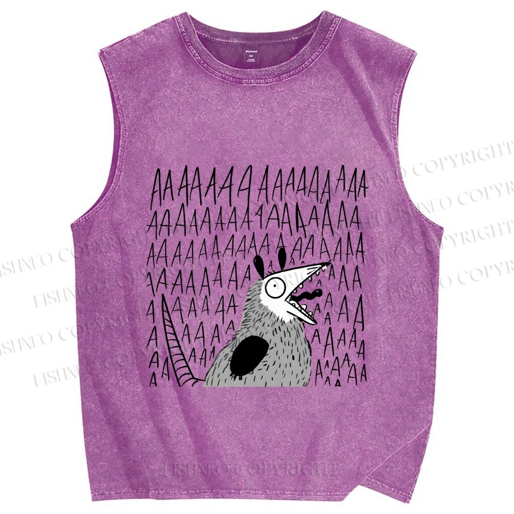 Unisex Screaming Opossum Printed Washed Tank Top